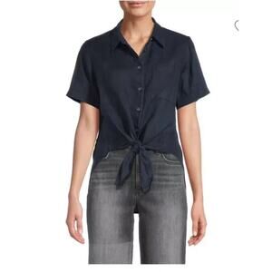 New Theory Hekanina Sea Slub Button Up Top